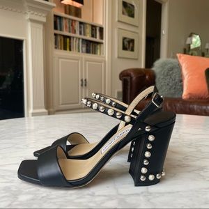Jimmy Choo Aadra 85 Embellished Leather Sandals Black